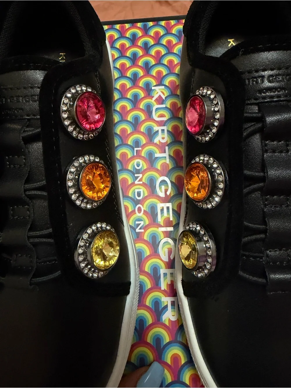 Kurt Geiger Kids Black Slip-On Sneakers with Multicolor Gem Accents